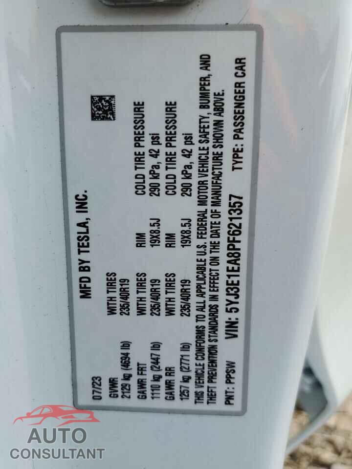 TESLA MODEL 3 2023 - 5YJ3E1EA8PF621357