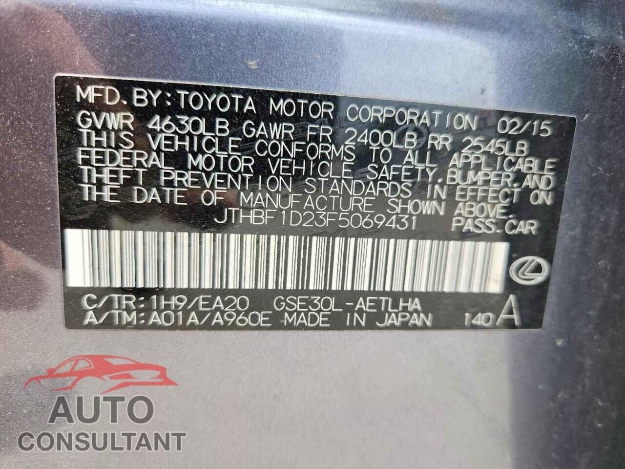 LEXUS IS 2015 - JTHBF1D23F5069431