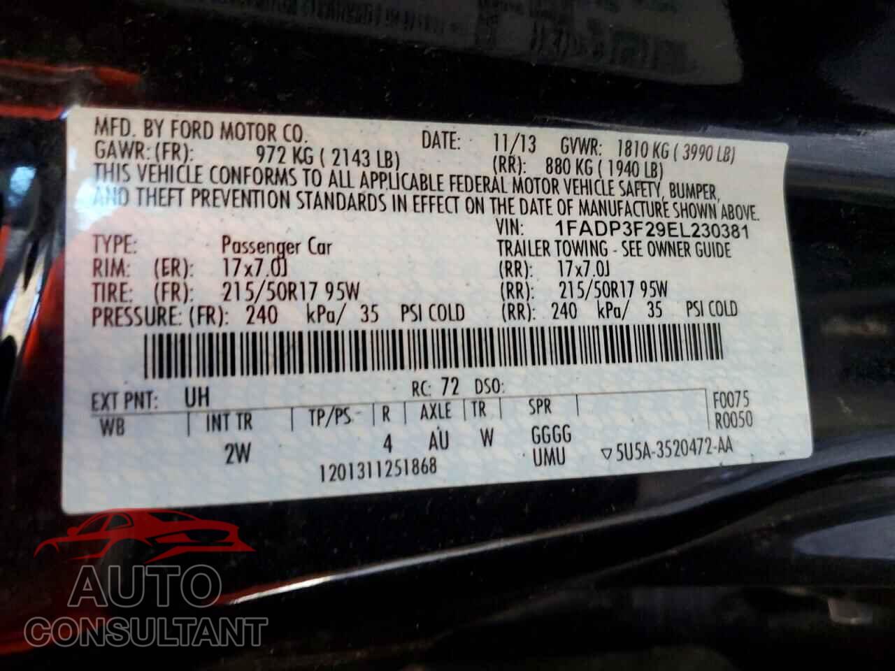FORD FOCUS 2014 - 1FADP3F29EL230381