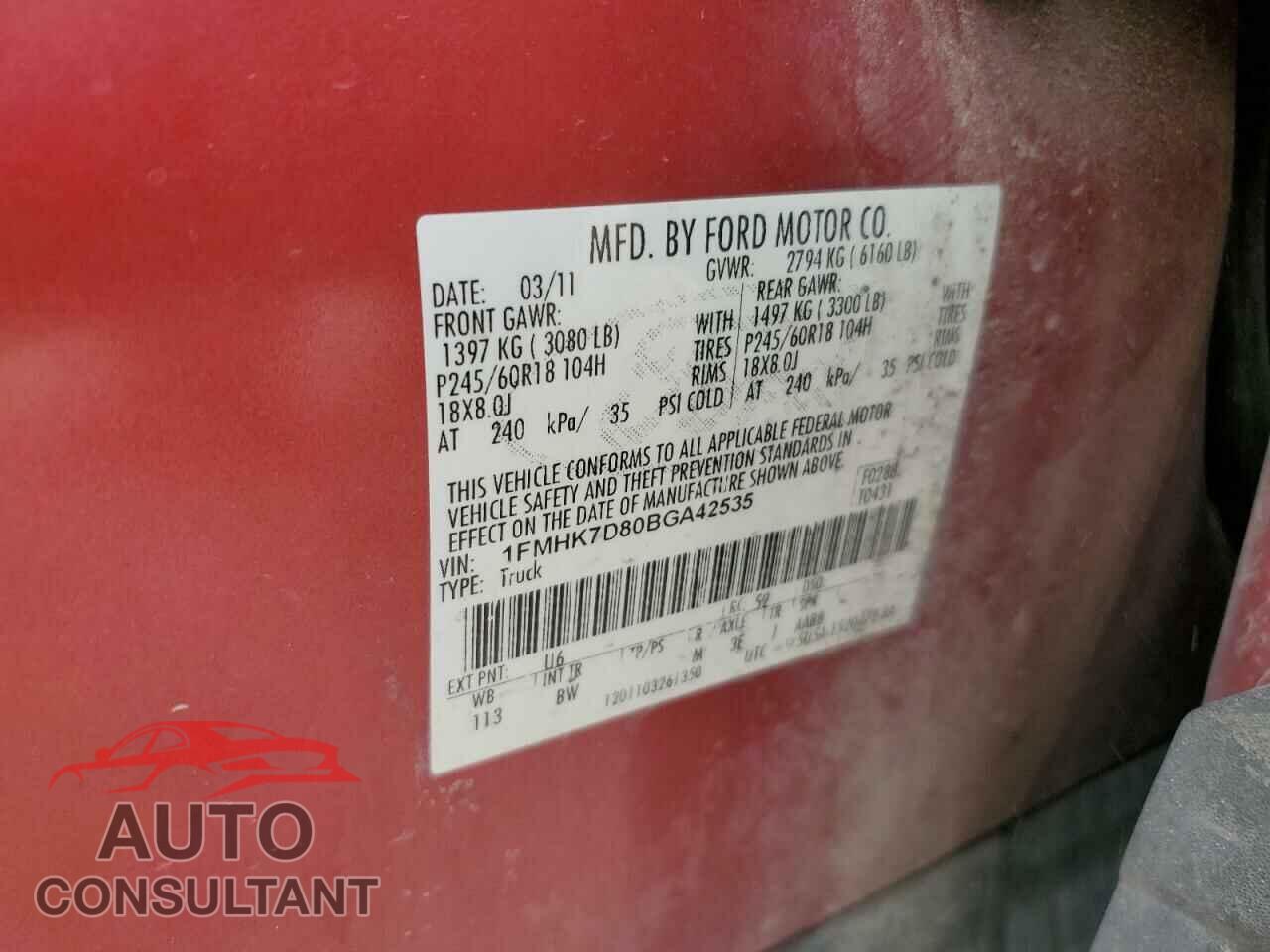 FORD EXPLORER 2011 - 1FMHK7D80BGA42535
