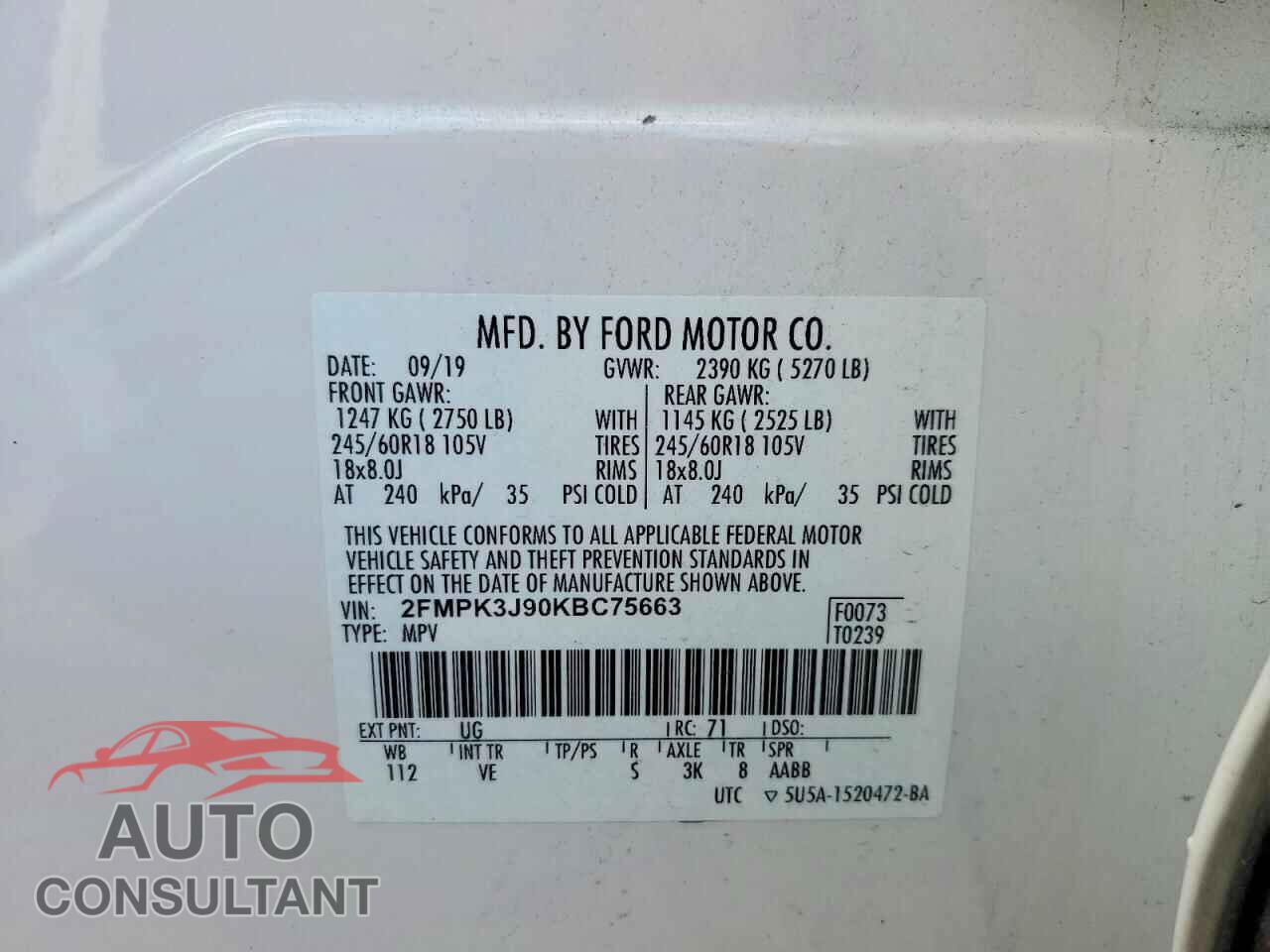 FORD EDGE 2019 - 2FMPK3J90KBC75663