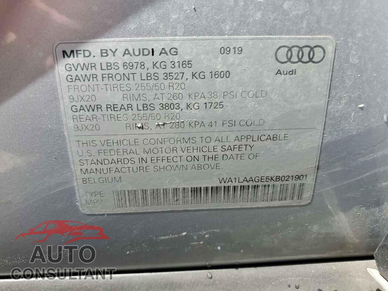 AUDI E-TRON 2019 - WA1LAAGE5KB021901