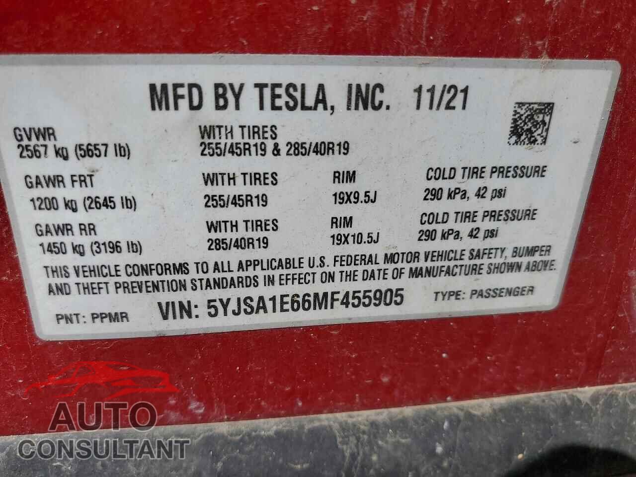 TESLA MODEL S 2021 - 5YJSA1E66MF455905