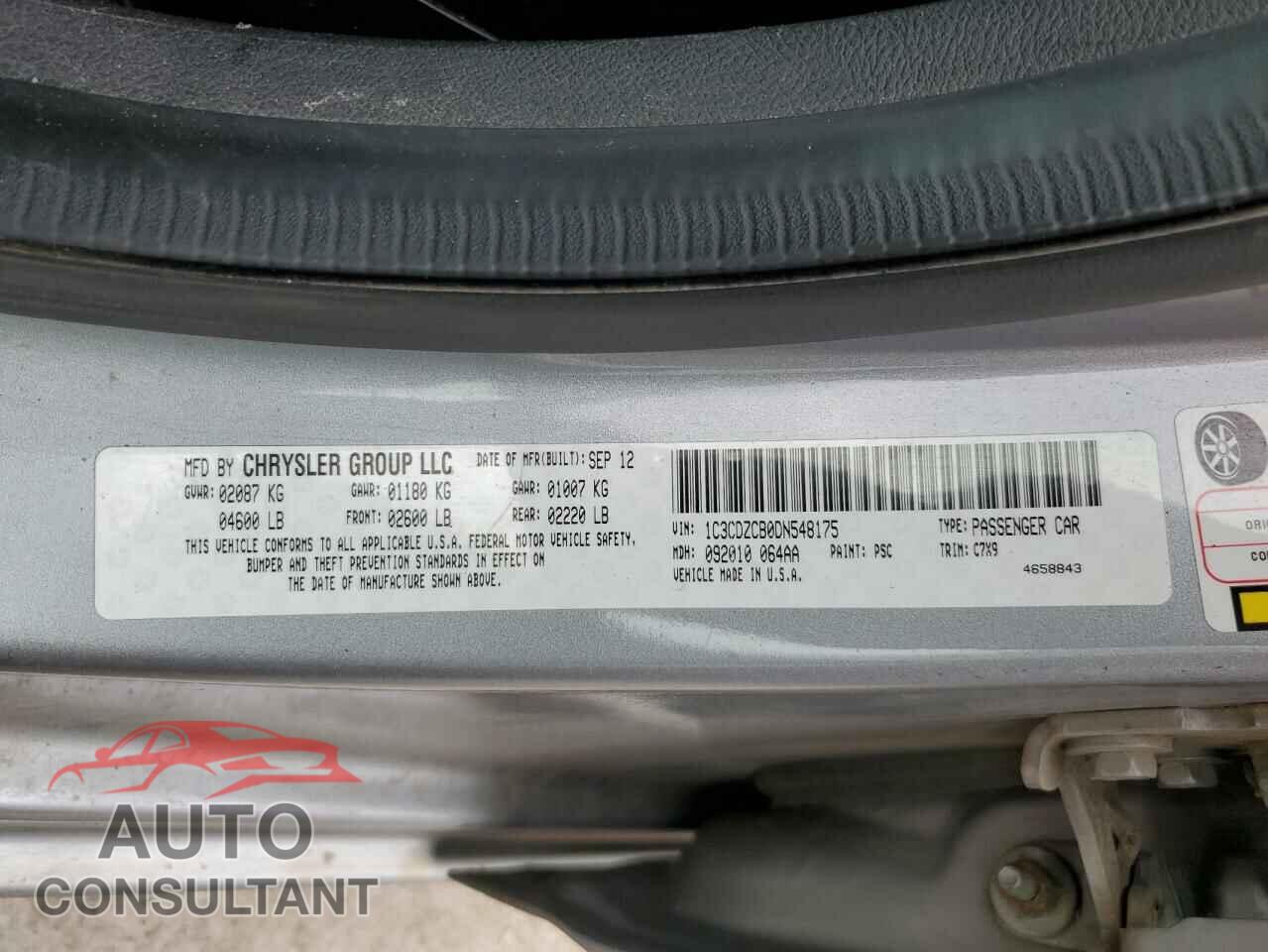 DODGE AVENGER 2013 - 1C3CDZCB0DN548175