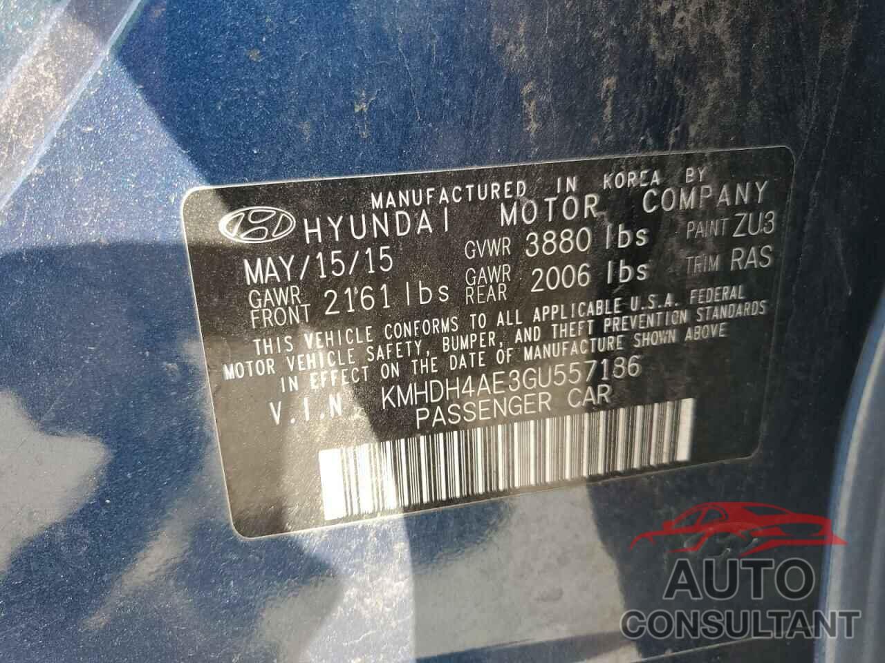 HYUNDAI ELANTRA 2016 - KMHDH4AE3GU557186