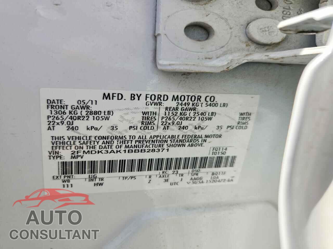 FORD EDGE 2011 - 2FMDK3AK1BBB28371
