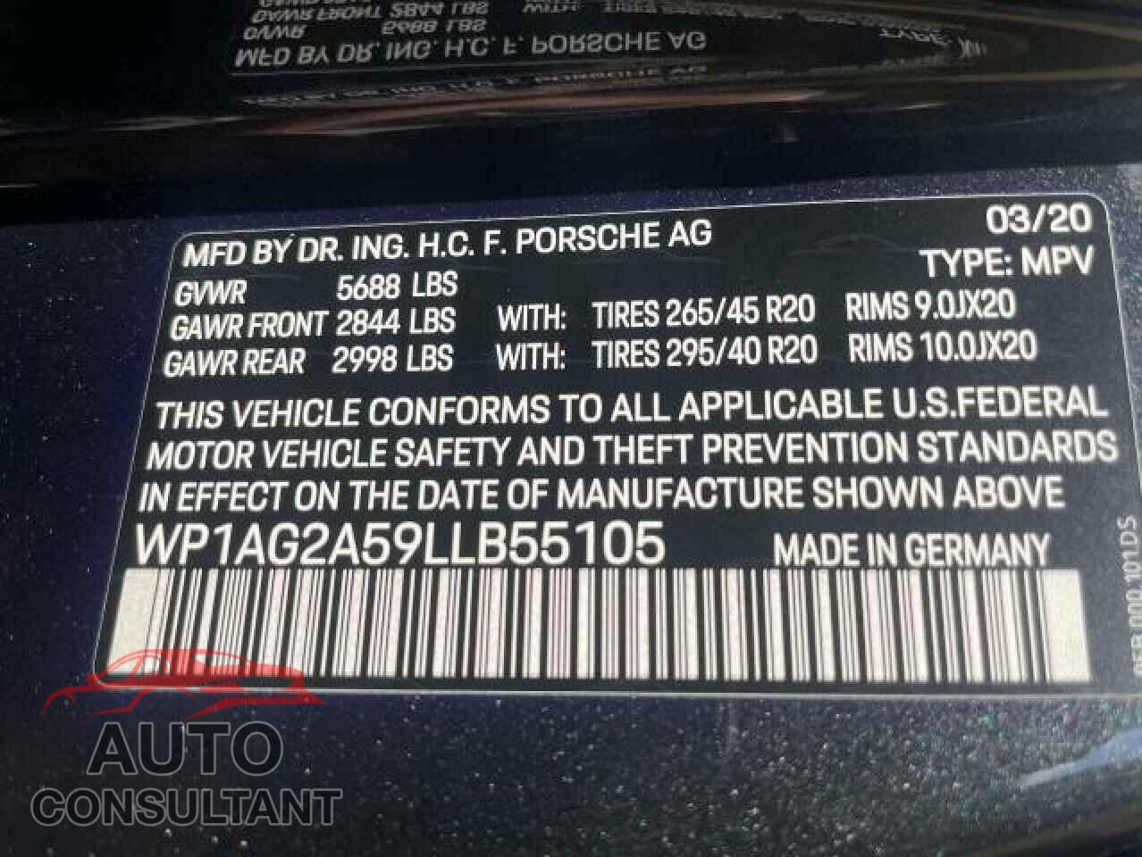 PORSCHE MACAN 2020 - WP1AG2A59LLB55105