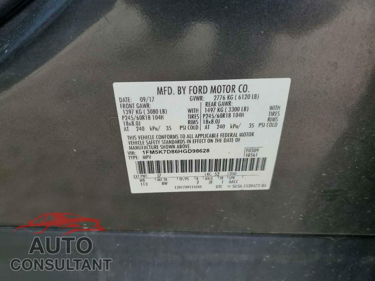 FORD EXPLORER 2017 - 1FM5K7D86HGD98628