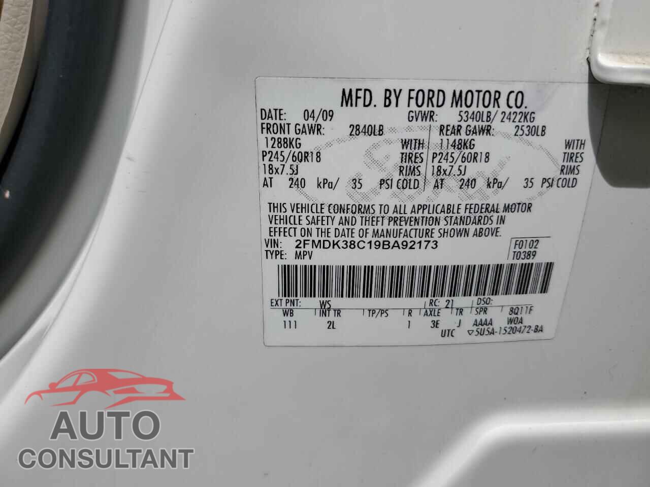 FORD EDGE 2009 - 2FMDK38C19BA92173