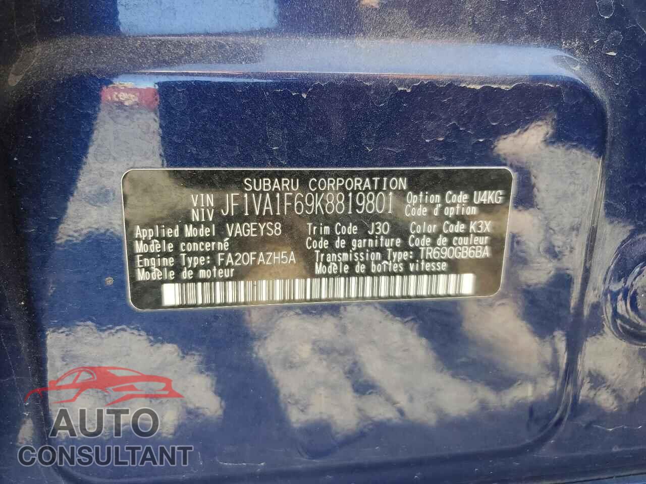 SUBARU WRX 2019 - JF1VA1F69K8819801