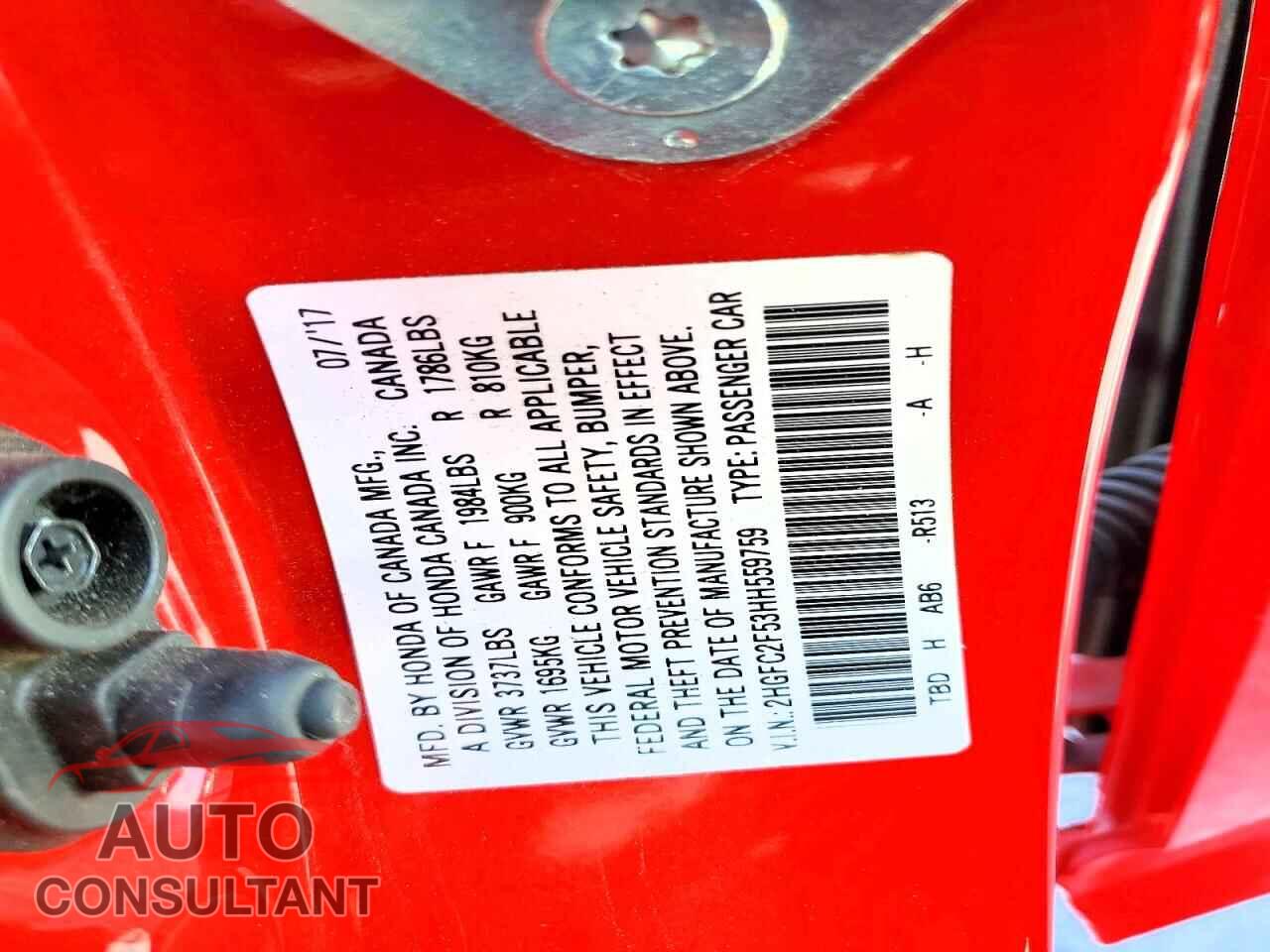 HONDA CIVIC 2017 - 2HGFC2F53HH559759