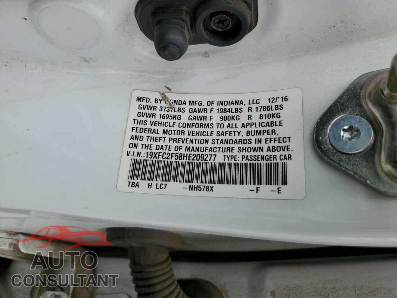HONDA CIVIC 2017 - 19XFC2F58HE209277