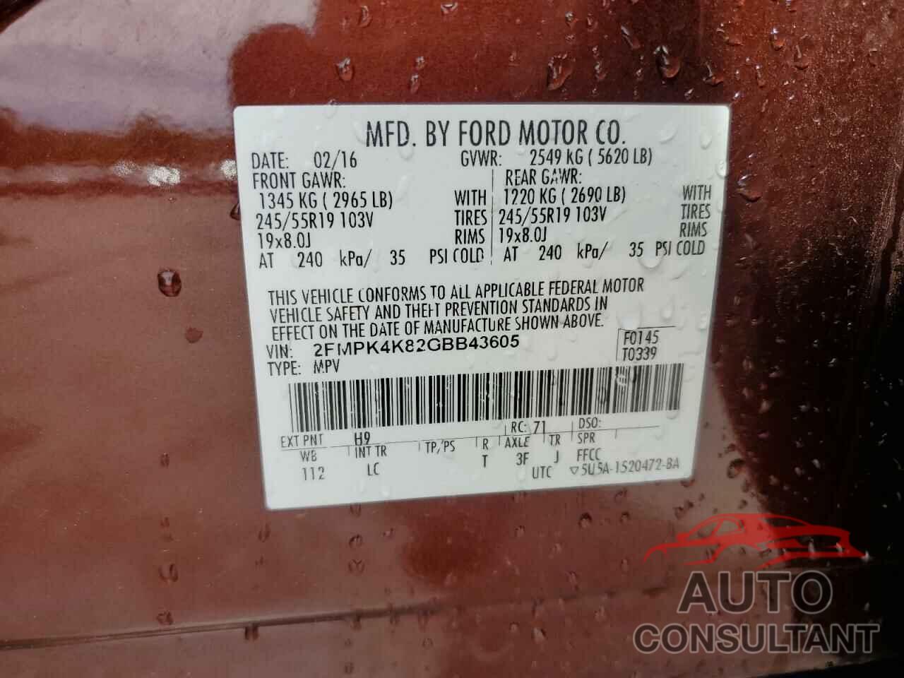 FORD EDGE 2016 - 2FMPK4K82GBB43605