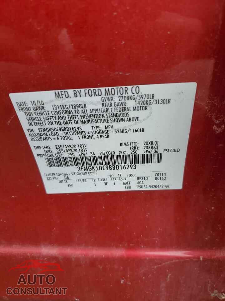 FORD FLEX 2011 - 2FMGK5DC9BBD16293