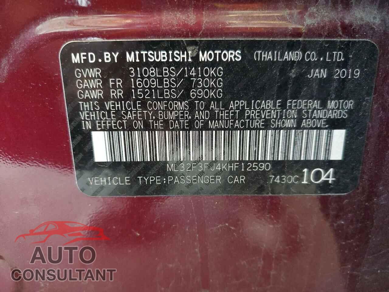MITSUBISHI MIRAGE 2019 - ML32F3FJ4KHF12590
