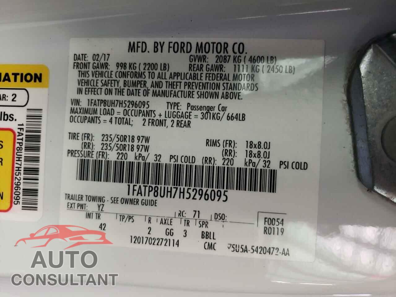 FORD MUSTANG 2017 - 1FATP8UH7H5296095