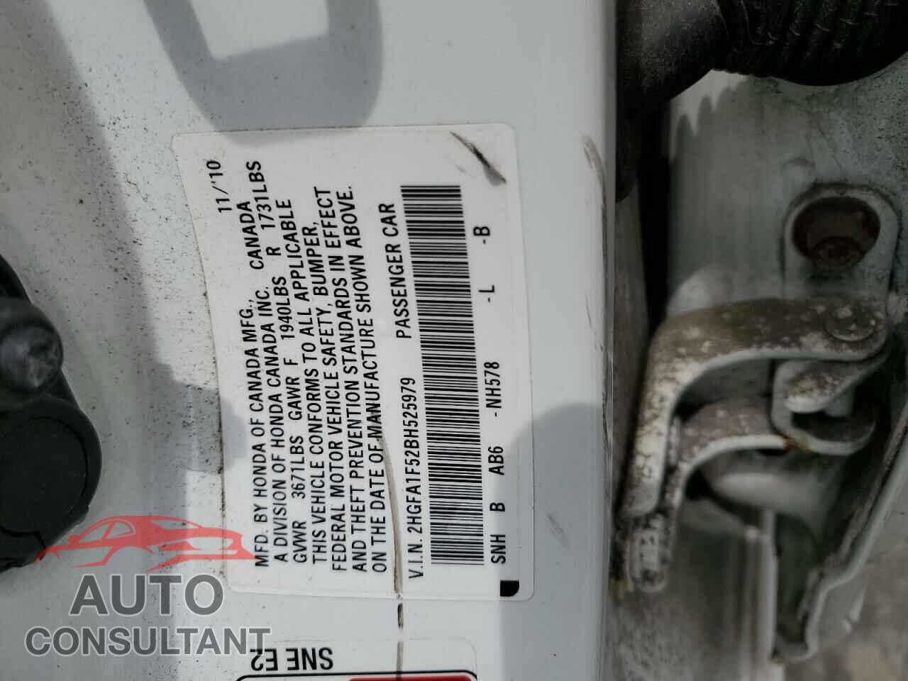 HONDA CIVIC 2011 - 2HGFA1F52BH525979