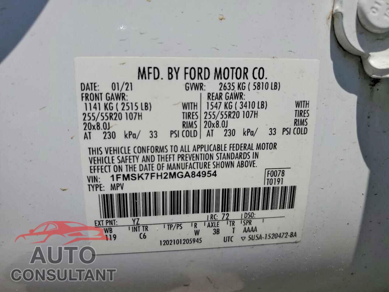 FORD EXPLORER 2021 - 1FMSK7FH2MGA84954