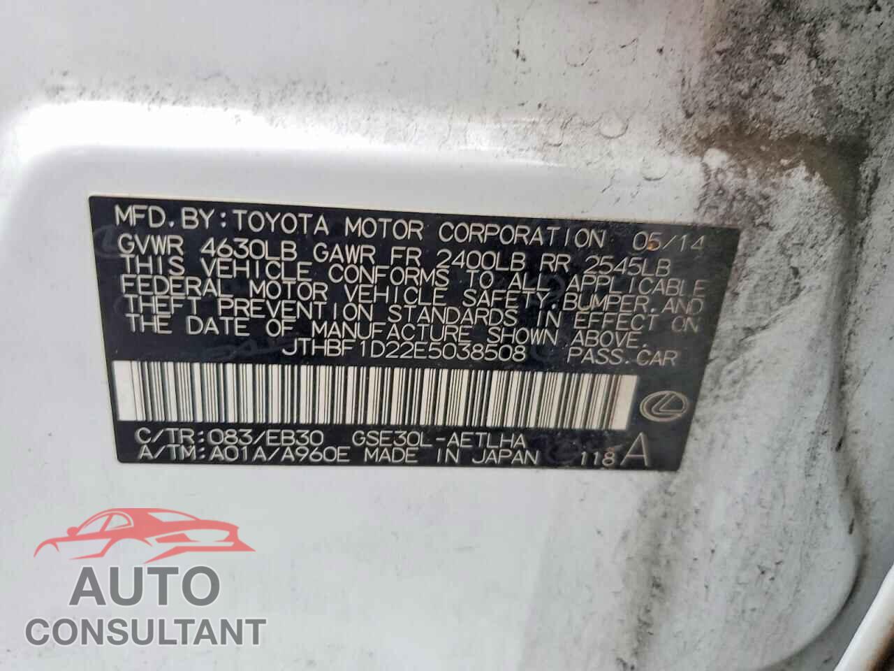 LEXUS IS 2014 - JTHBF1D22E5038508