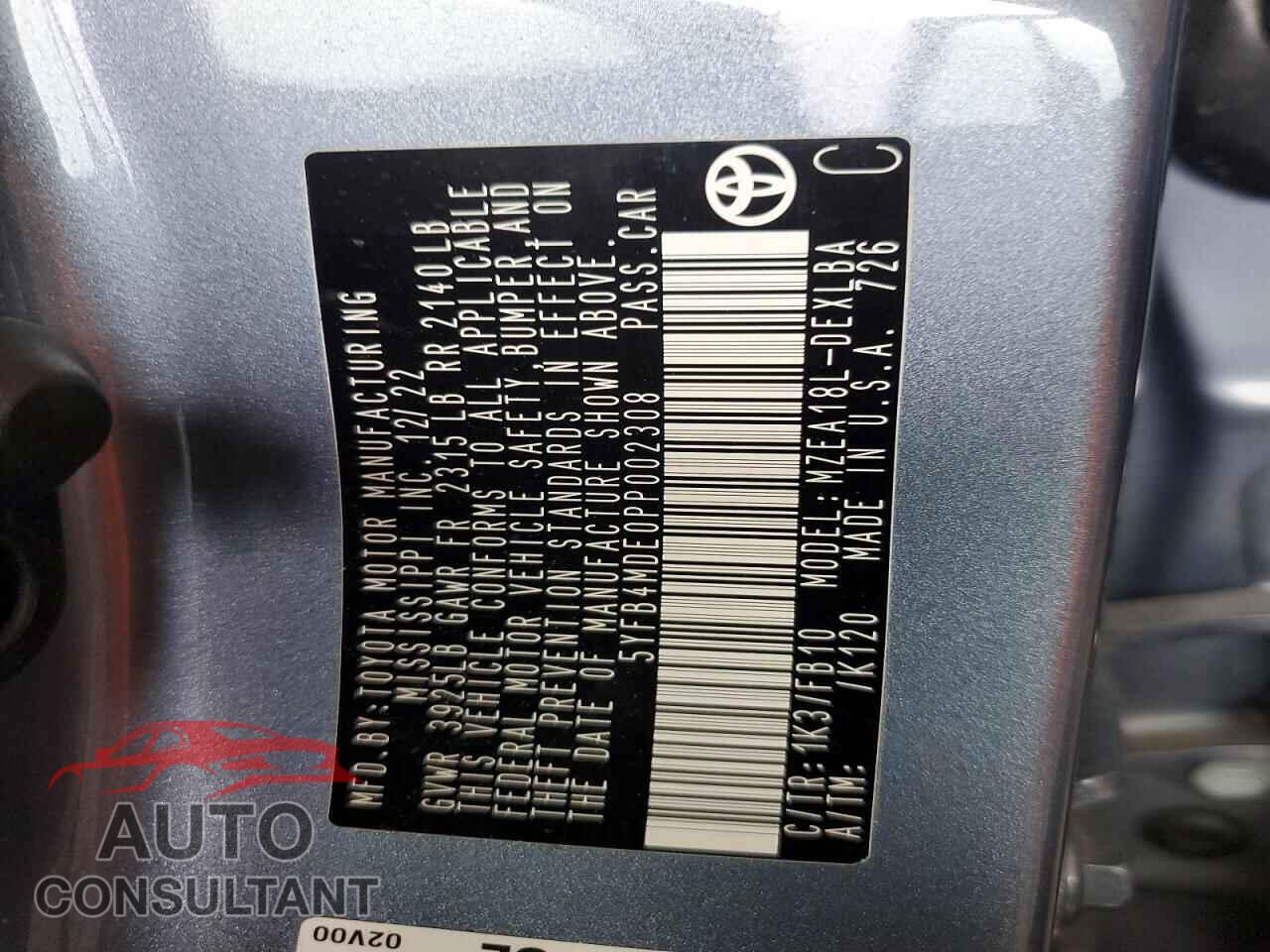 TOYOTA COROLLA 2023 - 5YFB4MDE0PP002308