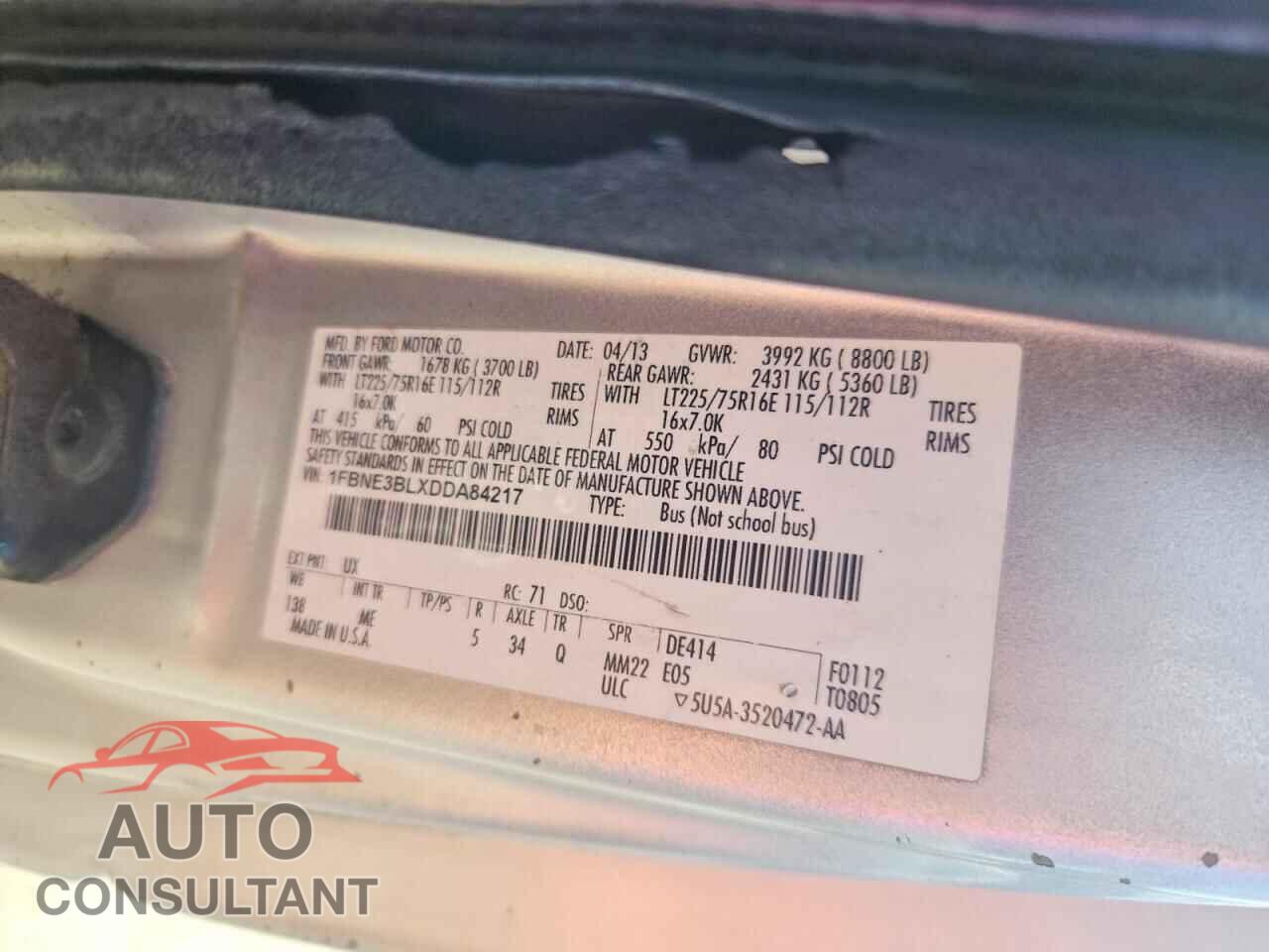 FORD ECONOLINE 2013 - 1FBNE3BLXDDA84217