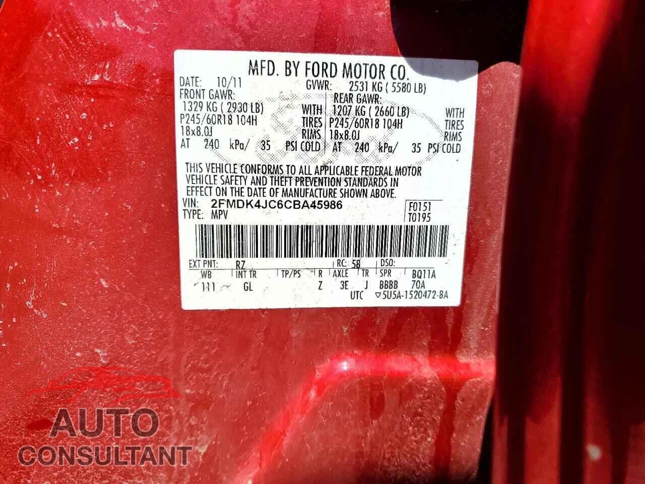 FORD EDGE 2012 - 2FMDK4JC6CBA45986