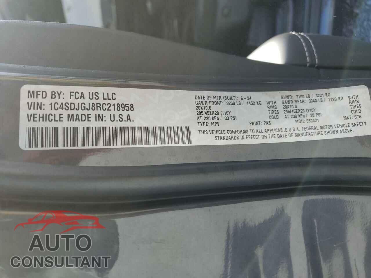 DODGE DURANGO 2024 - 1C4SDJGJ8RC218958