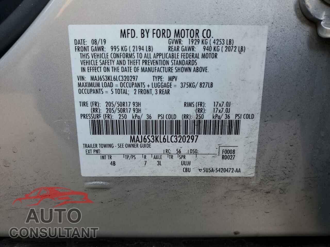 FORD ECOSPORT 2020 - MAJ6S3KL6LC320297