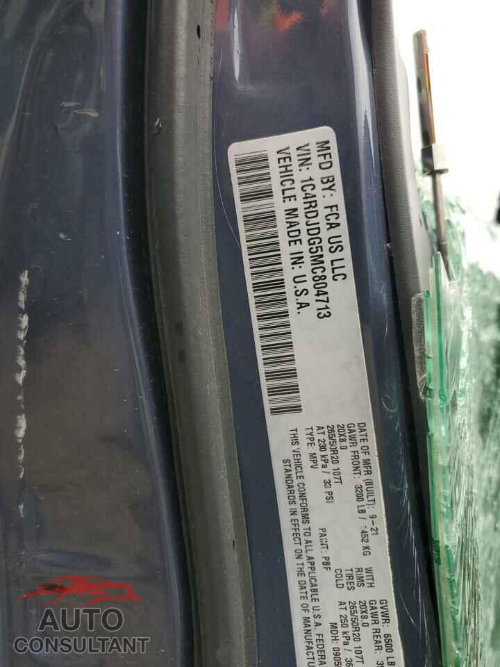 DODGE DURANGO 2021 - 1C4RDJDG5MC804713