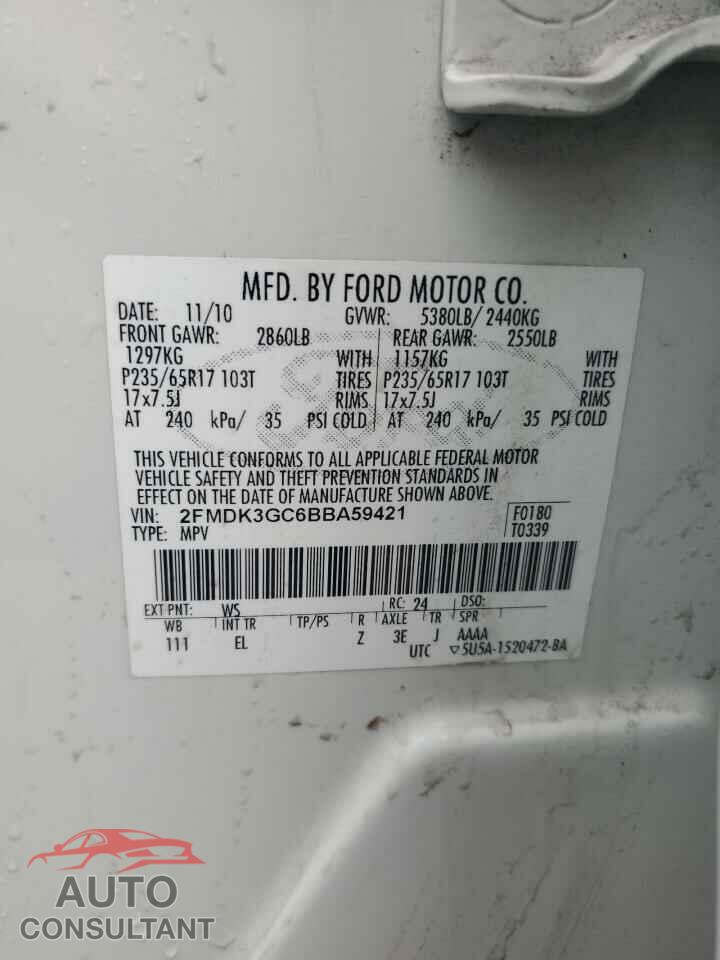 FORD EDGE 2011 - 2FMDK3GC6BBA59421