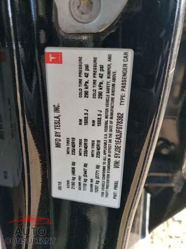 TESLA MODEL 3 2018 - 5YJ3E1EA3JF078362