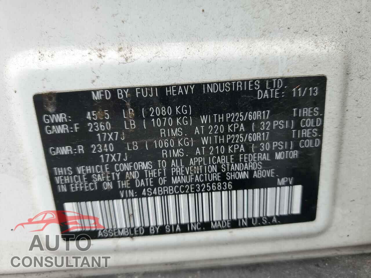 SUBARU OUTBACK 2014 - 4S4BRBCC2E3256836