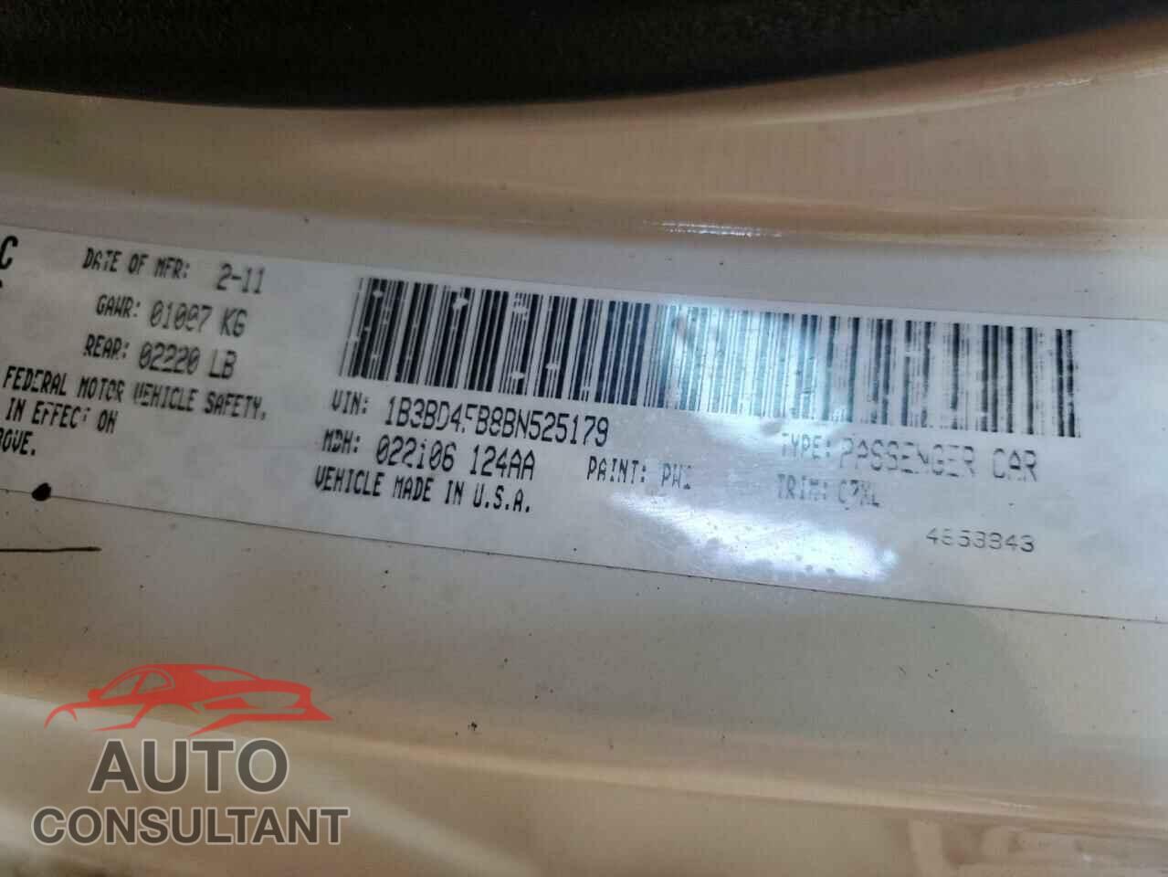 DODGE AVENGER 2011 - 1B3BD4FB8BN525179