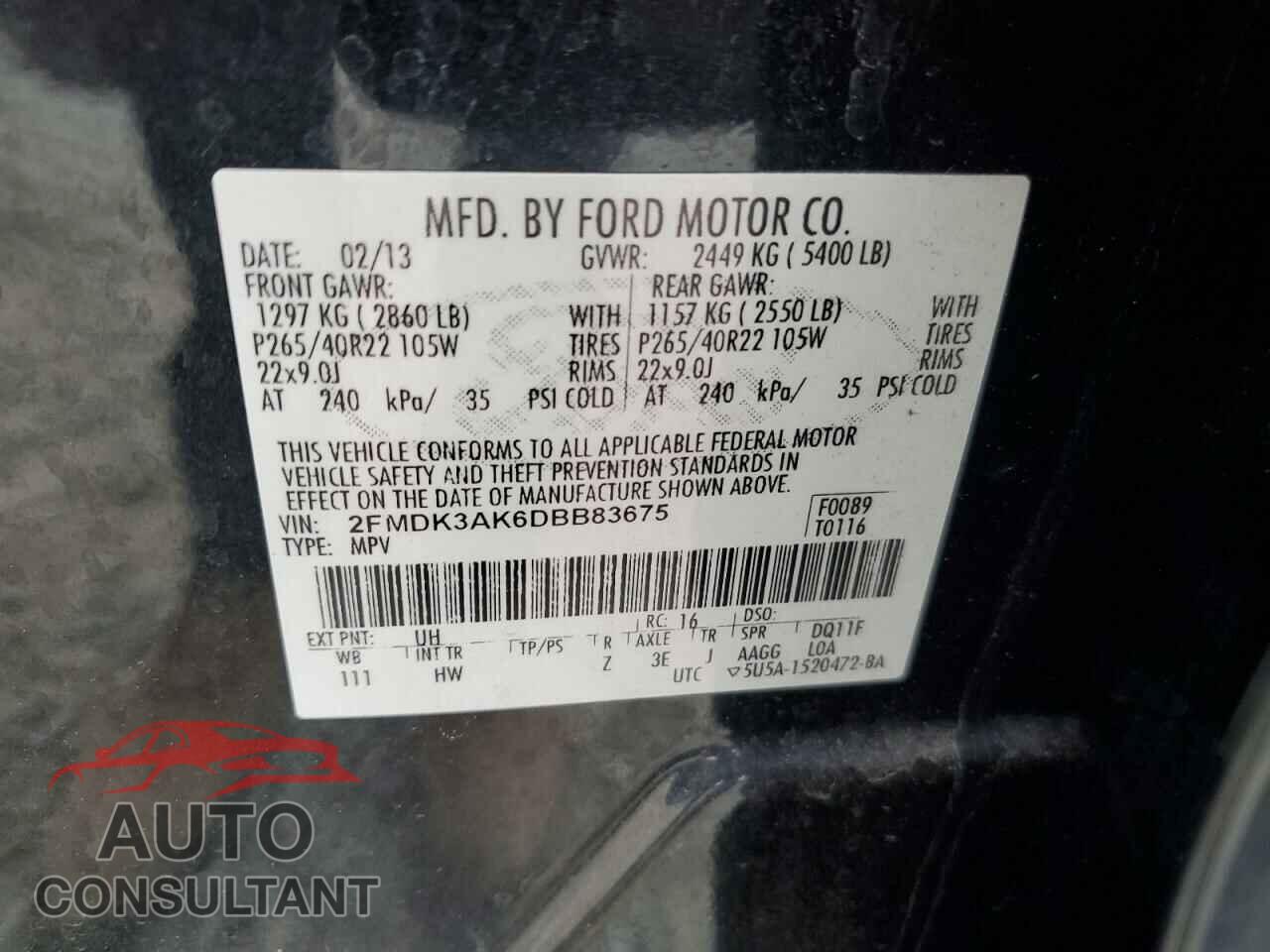 FORD EDGE 2013 - 2FMDK3AK6DBB83675
