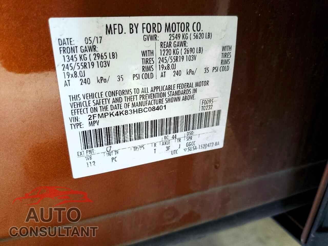 FORD EDGE 2017 - 2FMPK4K83HBC08401