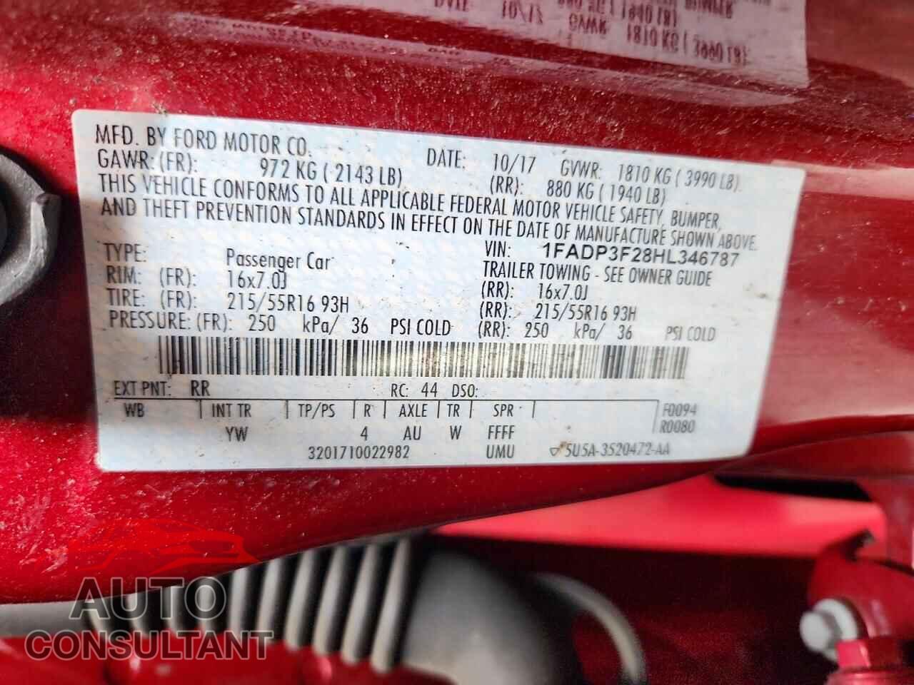 FORD FOCUS 2017 - 1FADP3F28HL346787