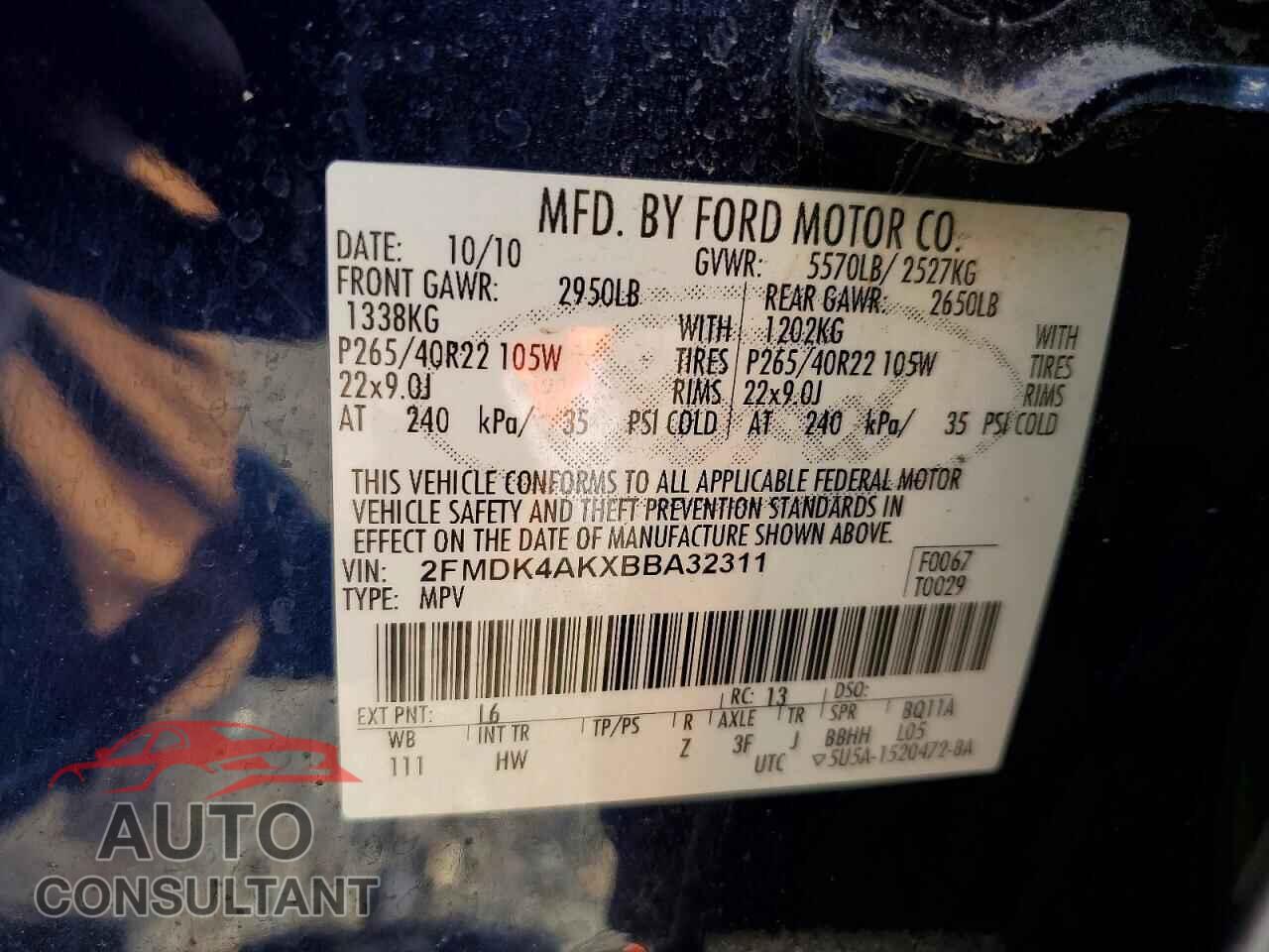 FORD EDGE 2011 - 2FMDK4AKXBBA32311