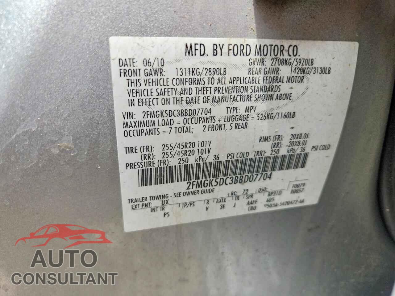 FORD FLEX 2011 - 2FMGK5DC3BBD07704