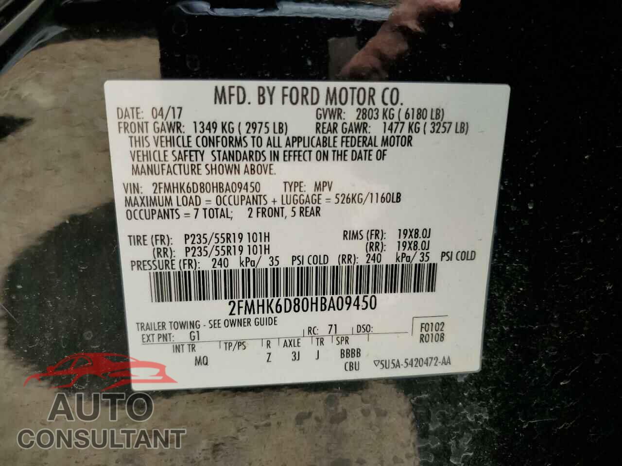 FORD FLEX 2017 - 2FMHK6D80HBA09450
