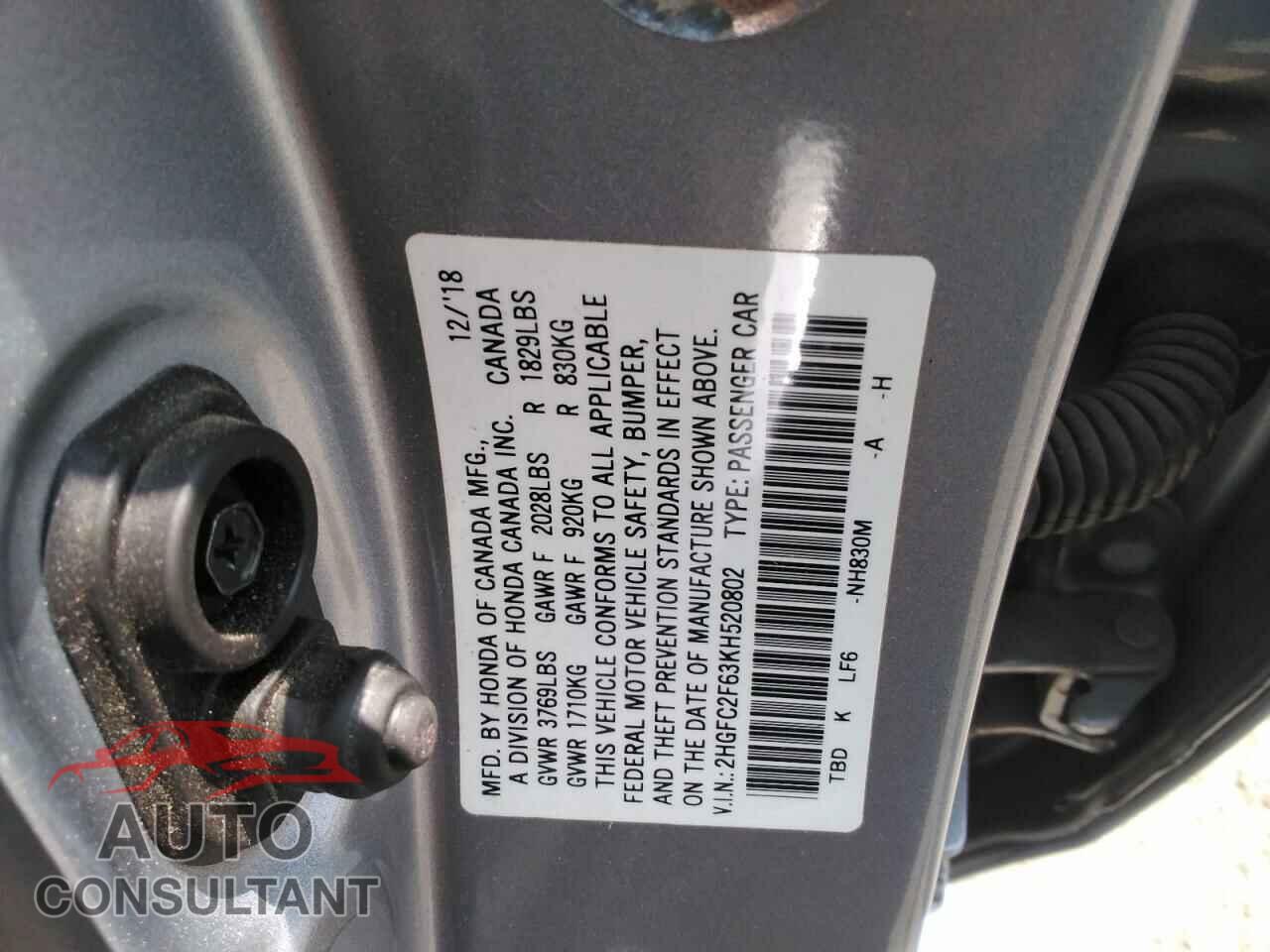 HONDA CIVIC 2019 - 2HGFC2F63KH520802