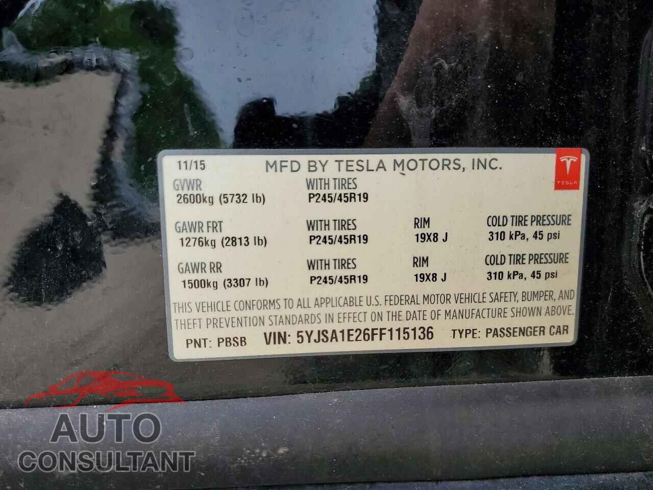 TESLA MODEL S 2015 - 5YJSA1E26FF115136