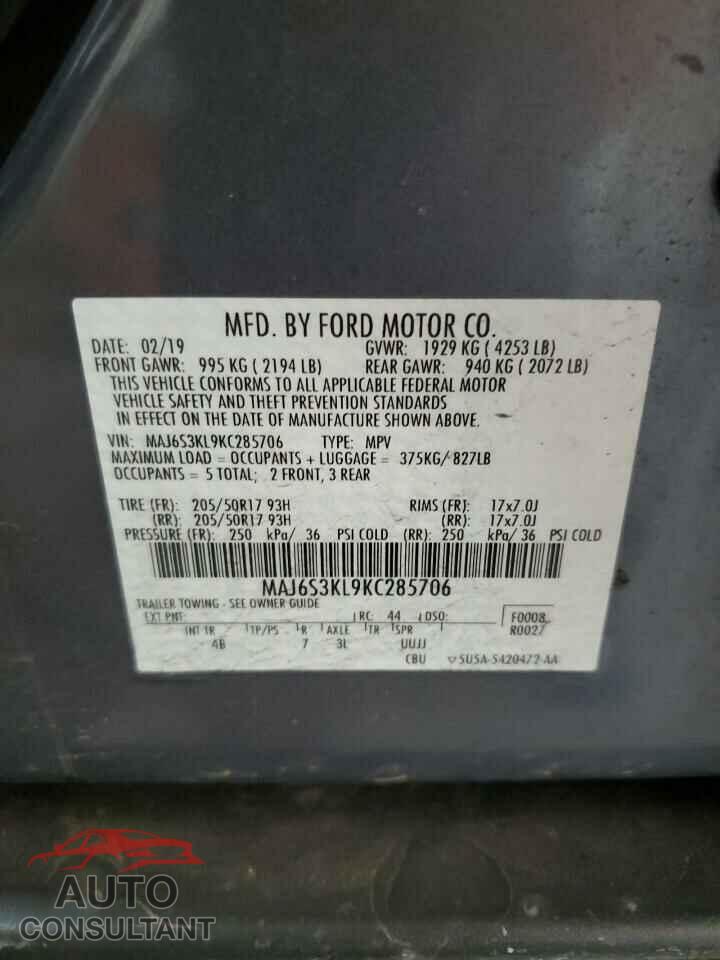 FORD ECOSPORT 2019 - MAJ6S3KL9KC285706