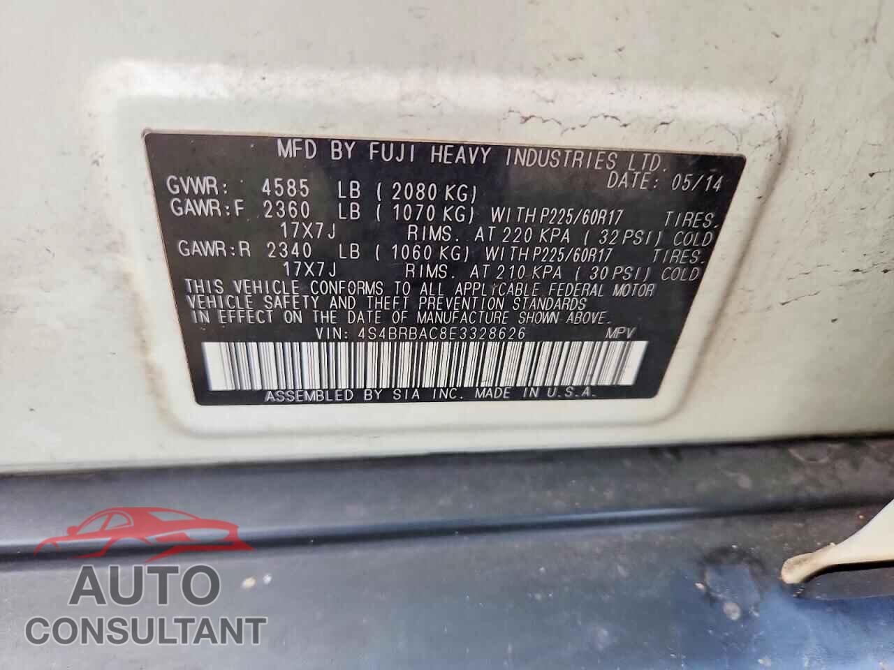 SUBARU OUTBACK 2014 - 4S4BRBAC8E3328626
