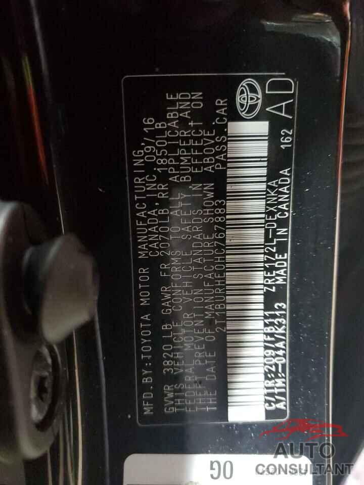 TOYOTA COROLLA 2017 - 2T1BURHE0HC767883
