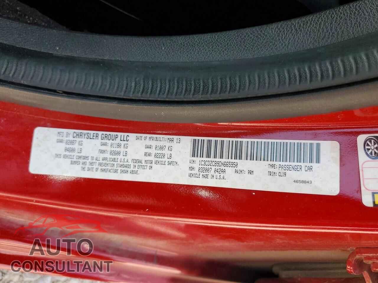 DODGE AVENGER 2013 - 1C3CDZCB9DN665950