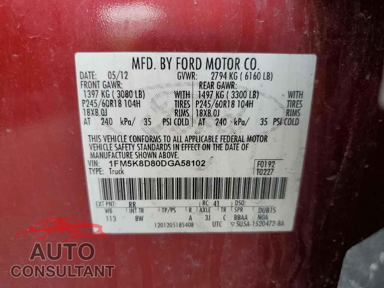 FORD EXPLORER 2013 - 1FM5K8D80DGA58102