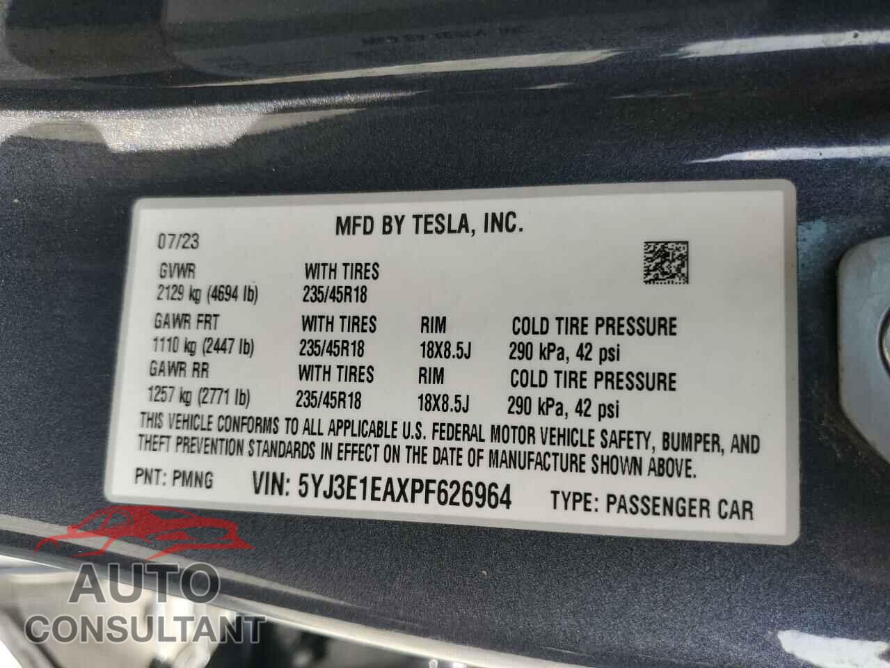 TESLA MODEL 3 2023 - 5YJ3E1EAXPF626964
