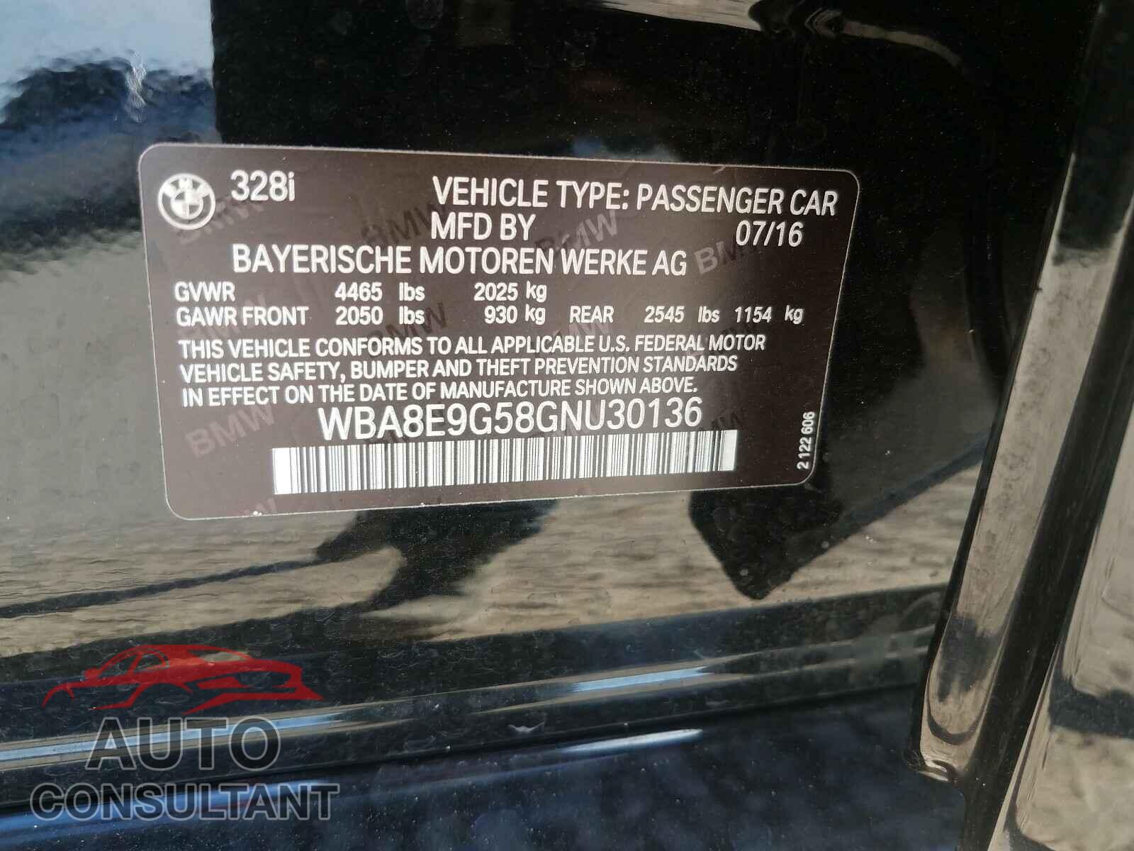 BMW 3 SERIES 2016 - WBA8E9G58GNU30136