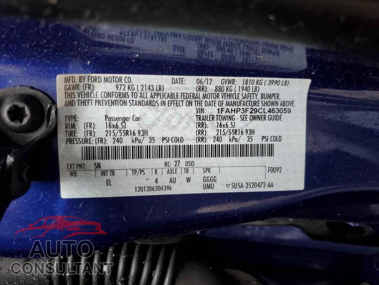 FORD FOCUS 2012 - 1FAHP3F29CL463059
