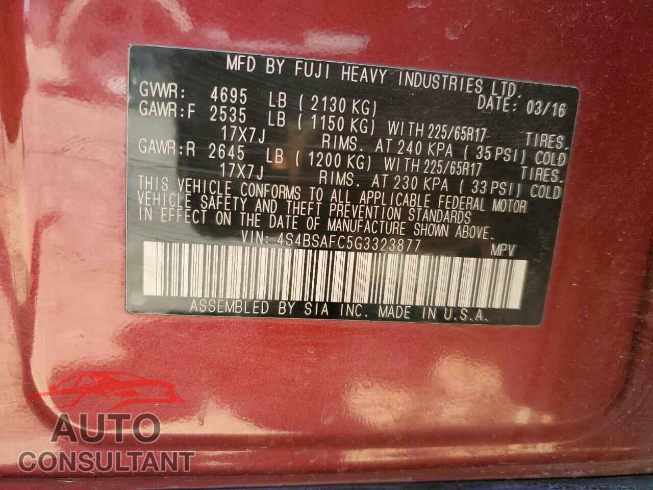 SUBARU OUTBACK 2016 - 4S4BSAFC5G3323877
